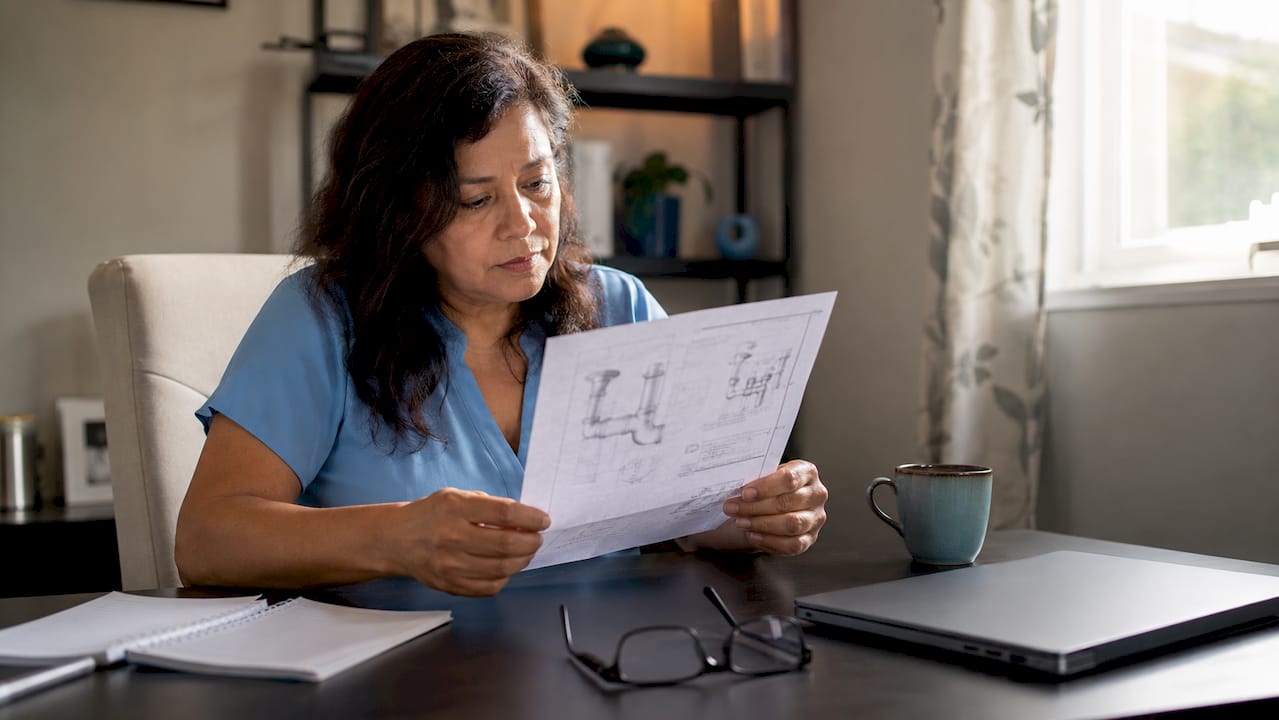 Homeowner reading ADA plumbing compliance guide