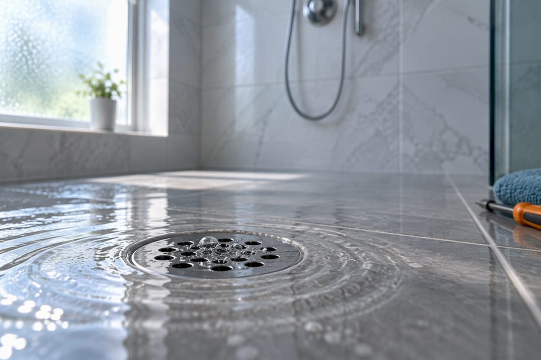 Bubbling water around a shower drain