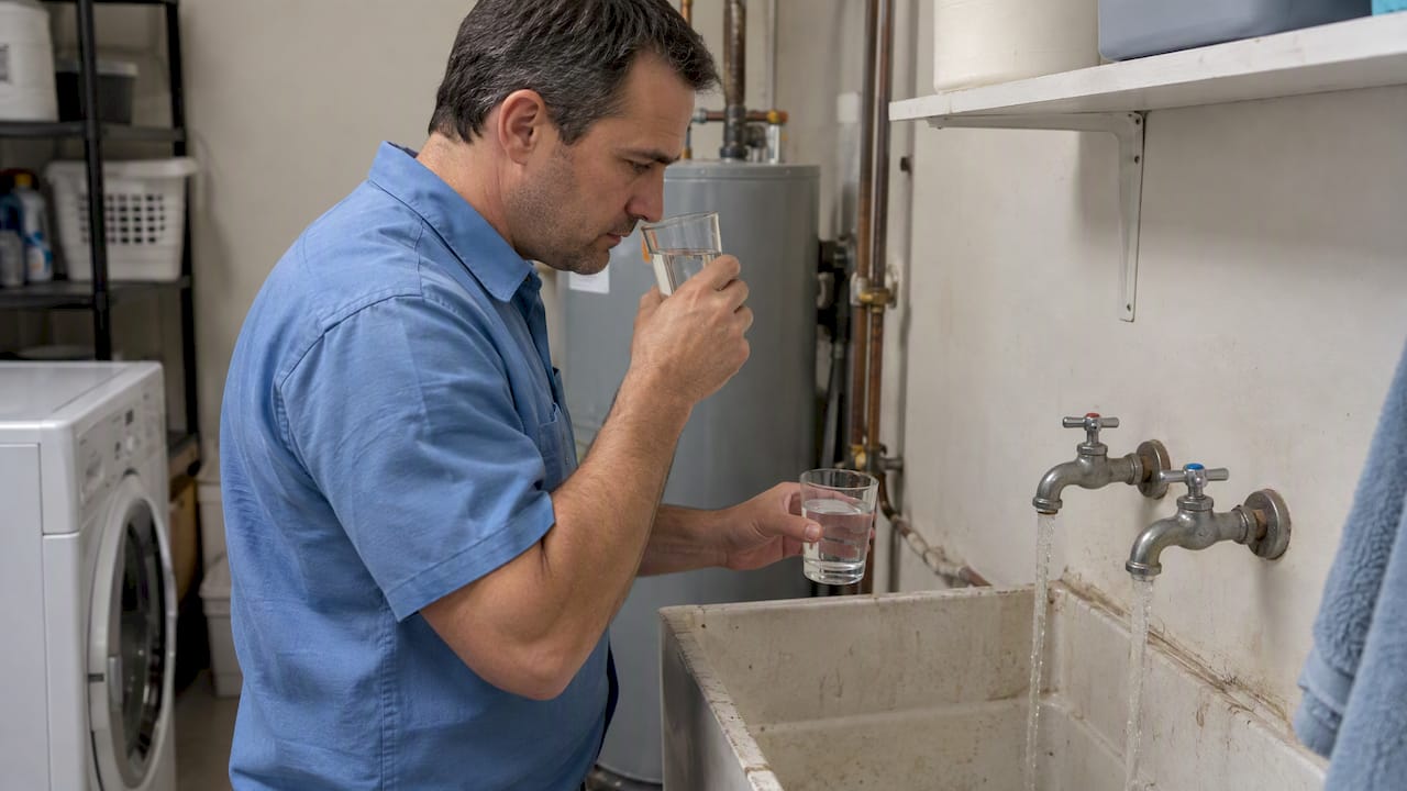 Homeowner comparing hot and cold water samples